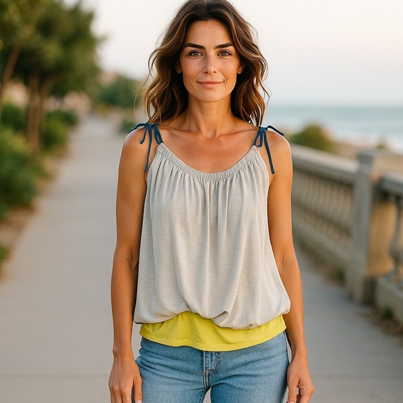 SEE By CHLOE Light Gray Sleeveless Ruched Tank Top - Picture 1 of 10